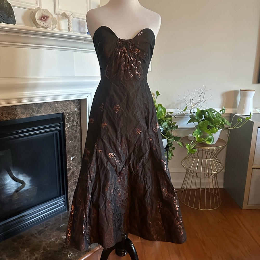 NWT Nicole Miller Strapless Metallic Brown & Copper A-Line Evening Dress